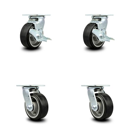 Service Caster 5 Inch Rubber on Aluminum Caster Set with Roller Bearings 4 Swivel Lock 2 Brake SCC-30CS520-RAR-TLB-BSL-2-BSL-2